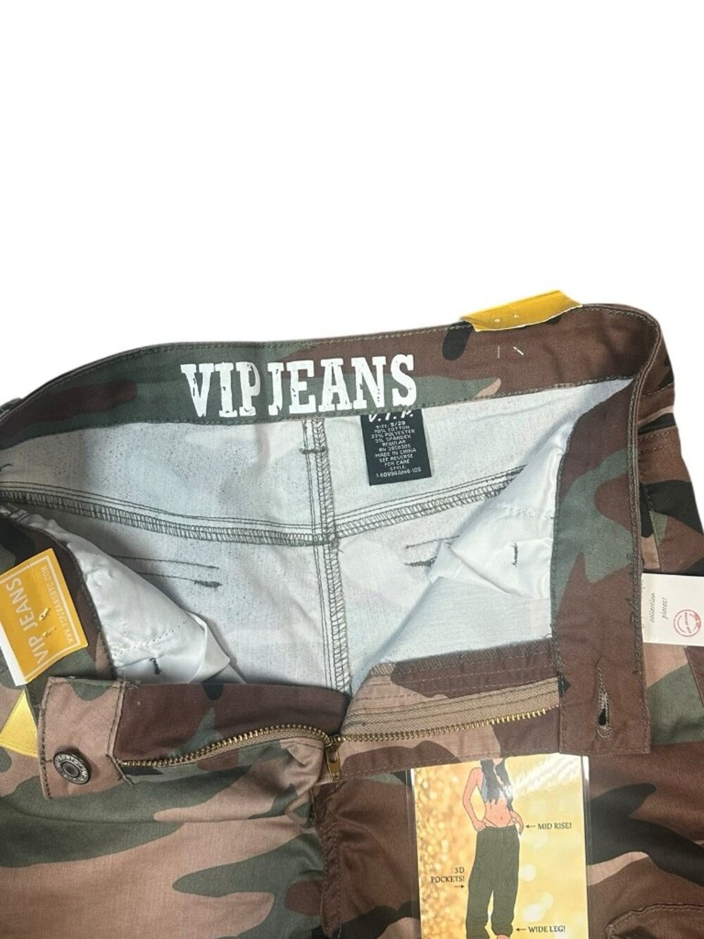 VIP Jeans Green/Brown Camo Cargo Pants Women Size 9/29 Mid Rise Stretch Pockets - Picture 2 of 14